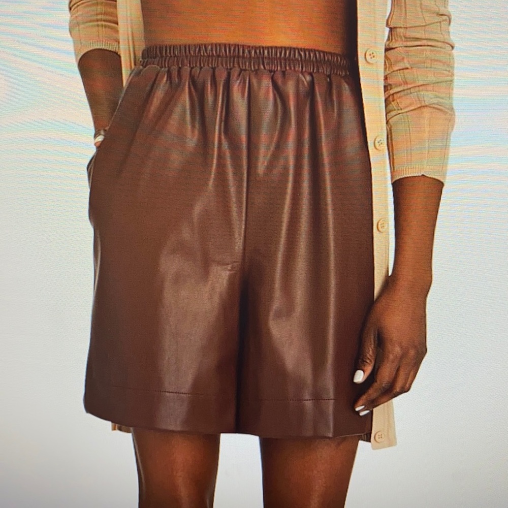 NWOT brown vegan leather STAUD shorts - petite